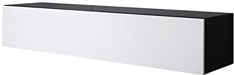 MB Muebles Bonitos, Mobile TV Sospeso a Parete Luke H2, Melamina, Finitura Lucida, Nero e Bianco, 160x30x40cm