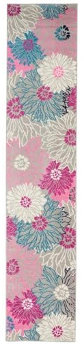 NOURISON Passion Grey Teppich, 60 x 30 cm, floral, Bauernhaus, einfache Reinigung, fusselfrei, Schlafzimmer, Wohnzimmer, Esszimmer, Küche (3 m Läufer)