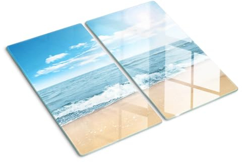 Glasschneidebrett 2x30x52 cm Rutschfest Silikonfüße Antibakteriell Plastikfrei Gehärtetes Glas Hitzebeständig für die Küche 2 Stück Glasplatte Lebensmittelecht Dekorativ - Strand