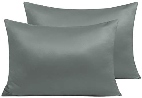 NTBAY Satin Kissenbezug für Haare und Haut 40x60 cm, 2er Set Satin Kissenbezüge mit Reißverschluss, Dunkelgrau