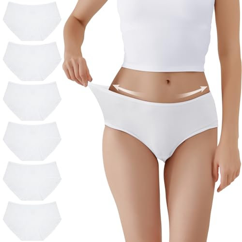 TUUHAW Culotte Femme Lot de 6 sous-vêtements pour en Coton Extensible Blanc-M