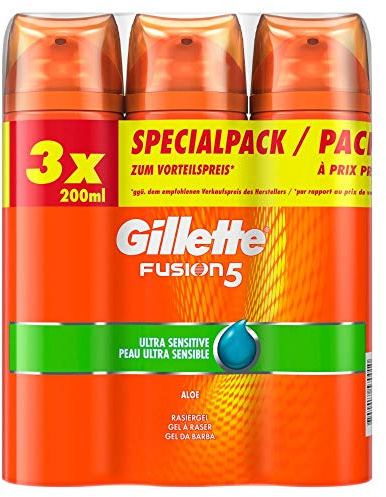 Gillette Fusion 5 Rasiergel Männer, Ultra Sensitive, schützt und kühlt die Haut, 3er Pack (3 x 200 ml)