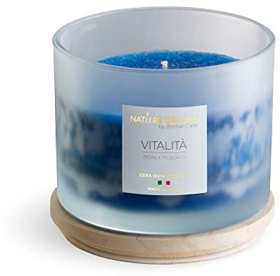 NATURE CANDLE candela profumata 100% cera vegetale - Linea Amati 380g Vitalità - More e Muschio