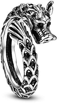 Cloyo Gothic Ringe für Herren Silber Schwarz Edelstahl Ring Drachen Vintage Punk Ringe Freundschaftsring Partnerringe für Männer Frauen Größe 59(18.8)