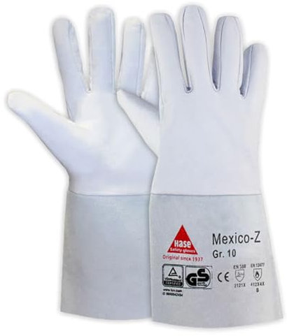 Hase Montage-/ Schweißer Handschuh Mexico-Z, aus Ziegennappaleder, Stulpen aus Rindspaltleder, unbeschichteter Nylon-Stickhandschuh mit optimalem Komfort (10, 10)