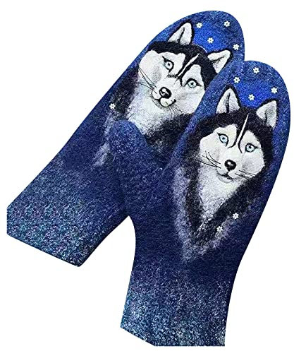 LUNULE Damen Thermohandschuhe Modisch Druck Winterhandschuhe Warme Dicke Winddicht Fausthandschuhe für Frauen Outdoor Reiten Laufen Skifahren Wandern Radfahren Motorrad Fäustlinge Damenhandschuhe