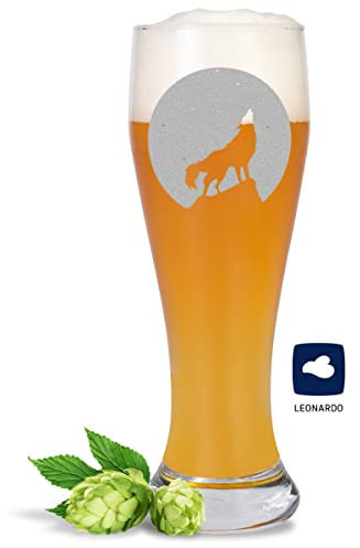 JUNIWORDS Weizenbierglas mit Gravur, Wolf, heulend, Bierglas