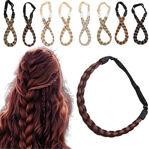SEGO Haarband geflochtene Braids Haar Extensions Haarverlängerung verstellbare Stirnband elastische Stretch Haarteil Beauty-Accessoire für Frauen S-1.5cm(0.6) -27g Rotbraun