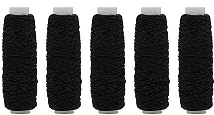 Bobina elastica da 20 m, per cucito, abbigliamento, merceria (nero, confezione da 5)