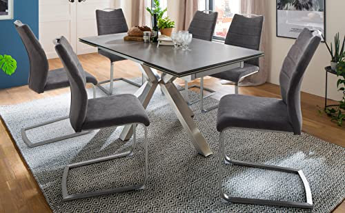 expendio Essgruppe Nathan Edelstahl Keramik anthrazit 160(240) x76x90 cm + Schwingstühle Franzi anthrazit ausziehbar Tischgruppe, Anzahl Stühle:mit 8 Stühlen