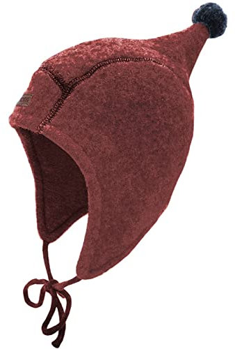 maximo GOTS Mini-Zipfelmütze, Pompon Wollfleece kbT, Jersey KBA, Band Made in Germany Wollfleece