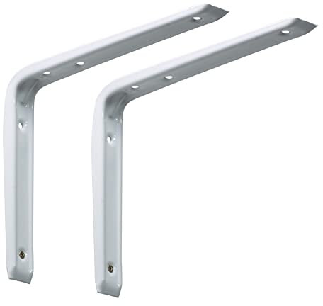 BRESKO Stahlblechkonsole Regalwinkel Wandkonsole Träger Regalträger Winkel Regalhalterung Regalkonsole 2 Stück (Weiß, 250x200 mm)