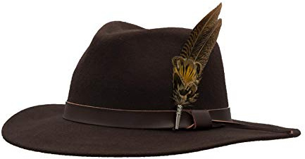 Walker & Hawkes Richmond - Unisex Fedora-Hut aus verformbarem Filz - mit Lederband & Federbrosche
