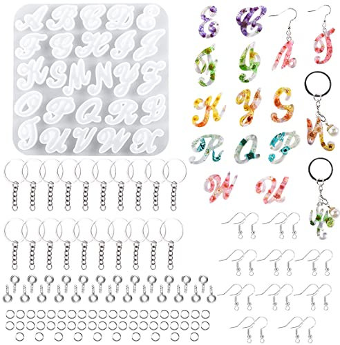 HyzaPhix 116PCS Resin Silikonform Alphabet, Buchstaben Gießform Schmuck Epoxidharz Formen Silikon Letter Harzformen für DIY Schlüsselanhänger, Anhänger, Ohrringe (116pcs)