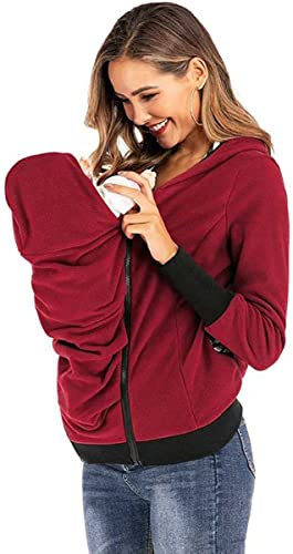 Tragejacke Für Mama Und Baby,Mit Kapuze Damen Langarm Umstandsjacke Warm Tragepullover Mit Babyeinsatz Mom Känguru Pullover Jacke 1,M