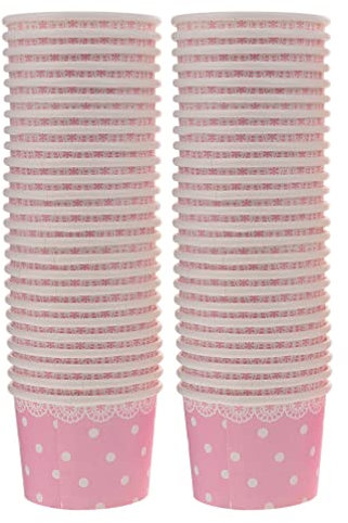 DOITOOL 100Pcs Ice Cream Sundae Cups Paper Yogurt Dessert Bowls Polka Dot Ice Cream Treat Cups for Home Party Supplies (Pink)