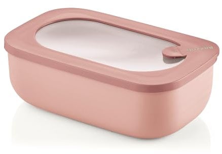 Guzzini - Kitchen Active Design, STORE&MORE BIO, Récipients hermétiques rectangulaire pour réfrigérateur/congélateur/four à micro-ondes - Rose Fleur de Pêcher, 20 x12 x h7cm | 900 ml - 171001251