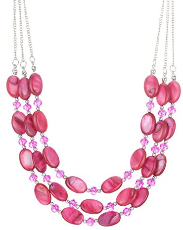 FULU AUTUMN Steine Perlenkette Damen Statement Kette mit Kristall Choker Boho Schmuck Die Besten Geschenke für Mütter(01-Hot pink)
