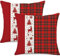 Ohok 2er Set Dekorativ Weihnachten Kissenbezug 45x45 cm, Polyester Leinen Zierkissenbezüge Hirsch Schnee Kissenbezüge Dekor Kissenhülle Set für Schlafzimmer Wohnzimmer Sofa Couch Auto - Rot Plaid