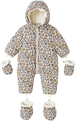 Vertbaudet Baby Winter-Overall mit Fleecefutter, geblümt hellbeige bedruckt 80