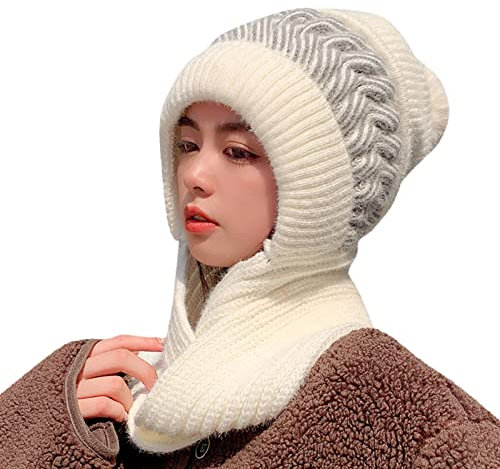 PODOLIXIA Damen Mütze & Schal Winter 2 in 1 Einfarbig Baotou Caps mit Kunstfell Bommel Weicher Warmes Schal Mode Einteiliger Leisure Frauen Männer Sets