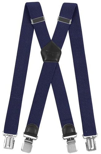 Hosenträger Herren Extra Stark mit Sehr Starken 4 Metall Clip, Hosenträger Herren Breit Lang X Form, Elastisch und Längenverstellbar, Sehr Gut Geeignet für Große oder Schwere Menschen (Dunkelblau)