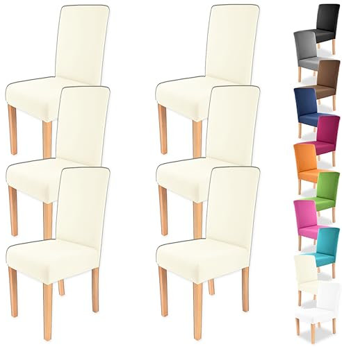 Gräfenstayn 6 STK Stretch-Stuhlhusse Charles - runde und eckige Stuhllehnen - VORTEILSPACKUNG - bi-elastische Passform mit Öko-Tex Siegel Standard 100: „Geprüftes Vertrauen“ (Creme)