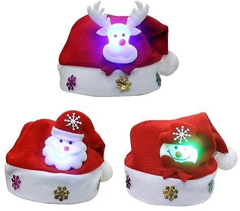 Asudaro Led Weihnachts Mützen, 3 Stück Kinder Weihnachts Strickmütze Mit Pompon Unisex Strickmütze Leuchtende Weihnachts Mütze Unisex Nikolaus Mütze Mit Bommrel Kinderstil/Erwachsenenstil Kinderstil