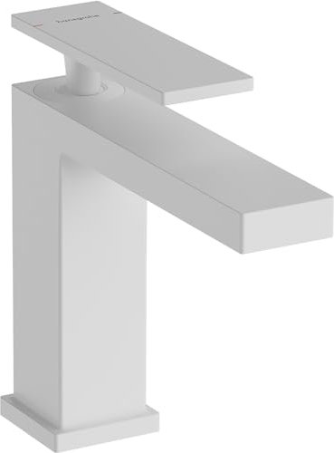 hansgrohe Tecturis E - Waschtischarmatur ohne Ablauf, Wasserhahn Bad mit Auslauf Höhe 117 mm, Mischbatterie Waschbecken wassersparend (EcoSmart+), Mattweiß, 73011700