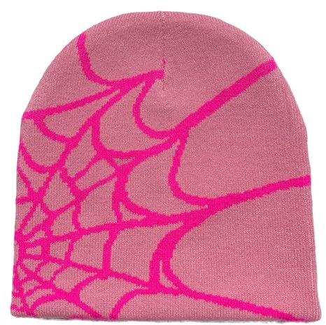 WYNAKESHU Y2k Spider Beanie Hat Beanie MEA Culpa Wireless Acryl Knit Skull Cap Winter Warme Hüte für Damen Mann Jugendliche, Pink, Einheitsgröße