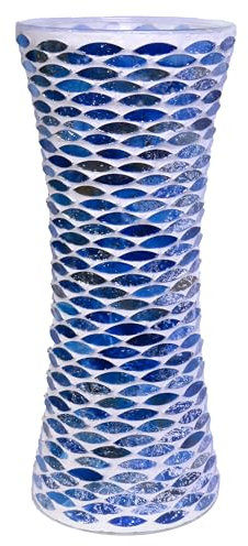 ZHIPINHUI Mosaik-Vase, 29,5 cm hoch, blaue Glasvase, vollständig handgefertigt, fortschrittliche Patch-Technologie, einzigartige und engagierte Produktion, exquisit, ordentliche, helle Farben, ein