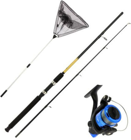 Angelset Spinfischen Angelrute und Angelrolle, 1,80m Rute mit 10-30g Wurfgewicht, Rolle mit Angelschnur für Raubfisch Forelle Hecht Barsch Zander inkl. Kescher kompakt und leicht Angel Zubehör