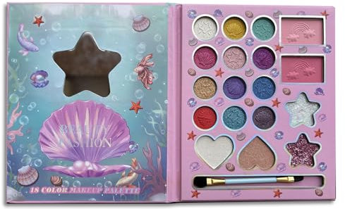 MockTota Coffret Maquillage Enfant Non Toxique et Lavable, pour Halloween, Ensemble Princesse DIY pour Filles (18 Couleurs)