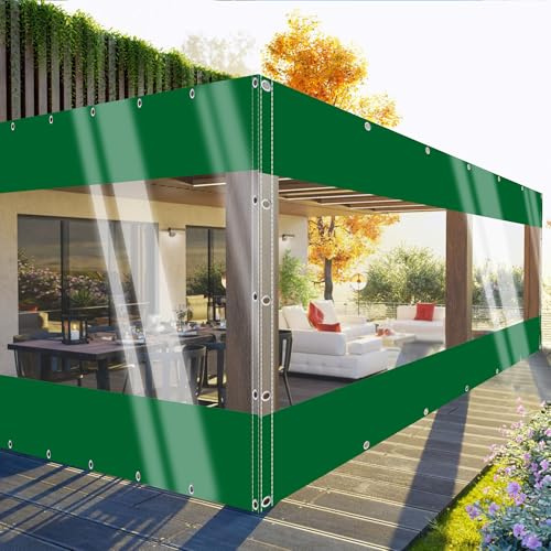 TMGJShd Transparent PVC Outdoor Curtains - Thickened Waterproof Tarpaulin with Eyelets, 0.5mm, Green (1m x 2m) for Porch, Terrace, Gazebo