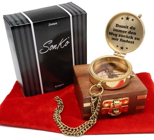 SonKo® Kompass antik Optik Kompass personalisiert – nautischer funktionsfähige Maritime Deko aus Messing. Konfirmation Geschenk Kommunion (Mit Personalisierung)