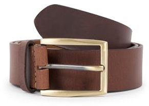 HOLZRICHTER Berlin Büffelleder Gürtel No 1-1 - Handgefertigter Premium Ledergürtel 85cm - Markant geformte Gürtelschnalle Dornschließe - Herren-Gürtel Farbe: Cognac-Braun