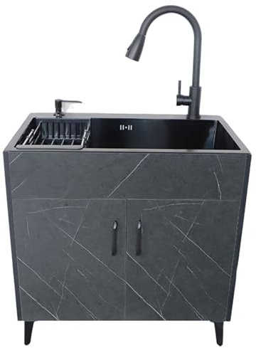 Fregadero Completo Con Mueble Bajo 50 X 40 CM, Fregadero Independiente Con Escurreplatos Y Grifería, Para Restaurante De Cocina Interior Y Exterior(Black,75cm*45cm*78cm)