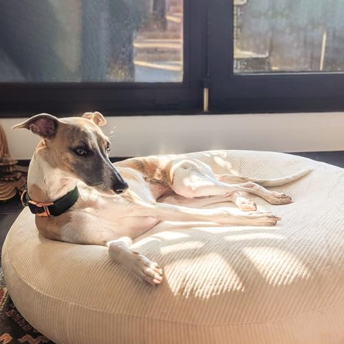 EDEL&SCHNELL Hundebett Wechselbezug in hellem Beige, Ersatzbezug für runde Hundebetten 90 cm, Bezug aus weichem Baumwoll-Cord-Stoff