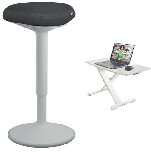 Leitz Ergo Set Active Stehhocker mit Dual Density Foam Komfortsitz + Höhenverstellbarer Schreibtisch-Aufsatz für Bildschirme & Laptops, Bürohocker höhenverstellbar von 57-82 cm, 65450085 + 65330085