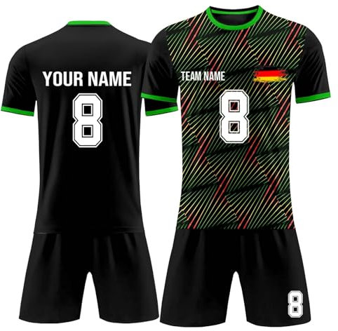 Personalisierte Trikot Sets Kinder, Fußballtrikot für Kinder,Herren Jungen Fussball Jersey Football Trikots, Sportshirt Junge Football Training Tshirts Shorts und Socken Anzug