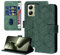 Auslbin Funda con Tapa para Xiaomi 14T 5G 6.67, Funda Xiaomi 14T 5G Protectora Estilo Geométrico con Hebilla Magnética Móvil de Cuero PU, Verde
