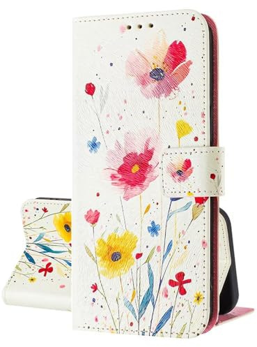 SEHEYA Handyhülle für iPhone 12 Mini Hülle PU Leder Handy Klapphülle mit süßes Motive Design Stoßfest Flip Case Brieftasche Schutzhülle Cover, Garten Blüte