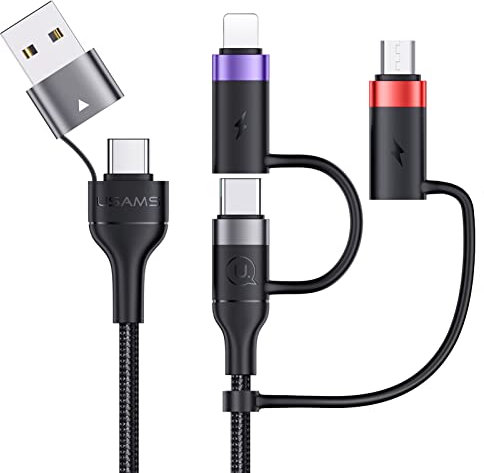Pluggify 60W USB C Multi Kabel, 6 in 1 Universal Schnellladekabel Mit PD 3A, Typ C/iP/Micro Nylon Mehrfach Ladekabel für Laptop Handy (1.2M Grau)