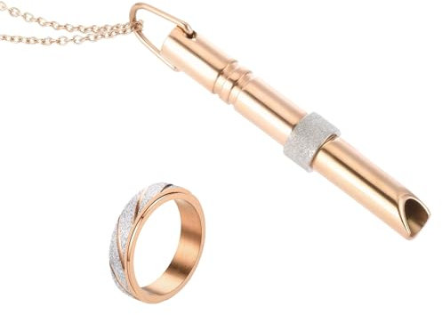 Breathing Necklace and Anxiety Rings,Stress Relief Necklace,Anxiety Relief Breathing Necklace,Anxiety Whistle Necklace,for Stress Relief & Meditation,Gifts for Women Men(Rose Gold)