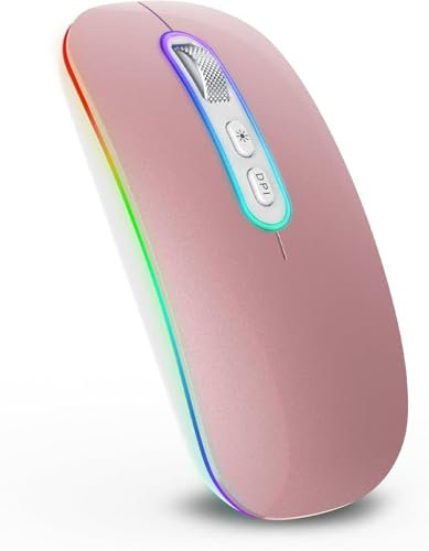 Rechargeable Wireless Mouse, 2.4G & Bluetooth Mouse for Laptop, Slim Silent Mice Ergonomic Cordless Design with USB Receiver, Adjustable Backlight, Compatible with Macbook iPad PC Computer Notebook