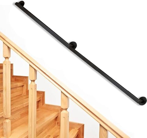 Akuops Wrought Iron Stair Railing for Stairs Indoor Outdoor Steps, Black Galvanized Industrial Hand Rail Safety Support Rod with Wall Holders and Metal Screws(2.6ft/80cm)