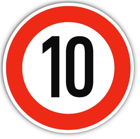 Aufkleber: ⌀ 250 mm, 1 Stück - StVO Verkehrszeichen Z-274 rot/weiß - maximale Geschwindigkeit/Höchstgeschwindigkeit - 10 km/h
