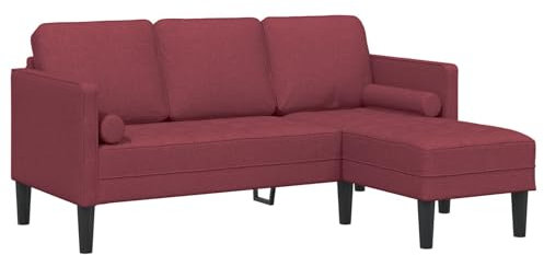 vidaXL 3-Sitzer L-förmiges Sofa Weinrot mit Kissen Modernes Design Buchenholzrahmen Ideal für Wohnzimmermöbel Bequeme Sitzgelegenheiten Haltbares Ecksofa Polyester gepolstert