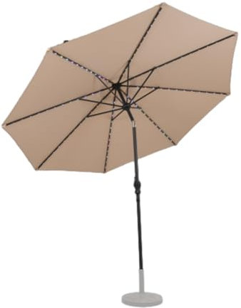 GOPLUS Parasol de Jardin Extérieur avec LED Coloré, 3M Grand Parasol Balcon Inclinable 35° avec Manivelle, 8 Baleines Solides, pour Patio Terrasse, Base Non Incluse (Beige)