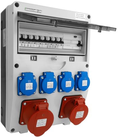 Doktorvolt Stromverteiler Baustromverteiler Wandverteiler Steckdosenverteiler FI-Schalter LS-Schalter TGD-S/FI 32A/16A 4x230V